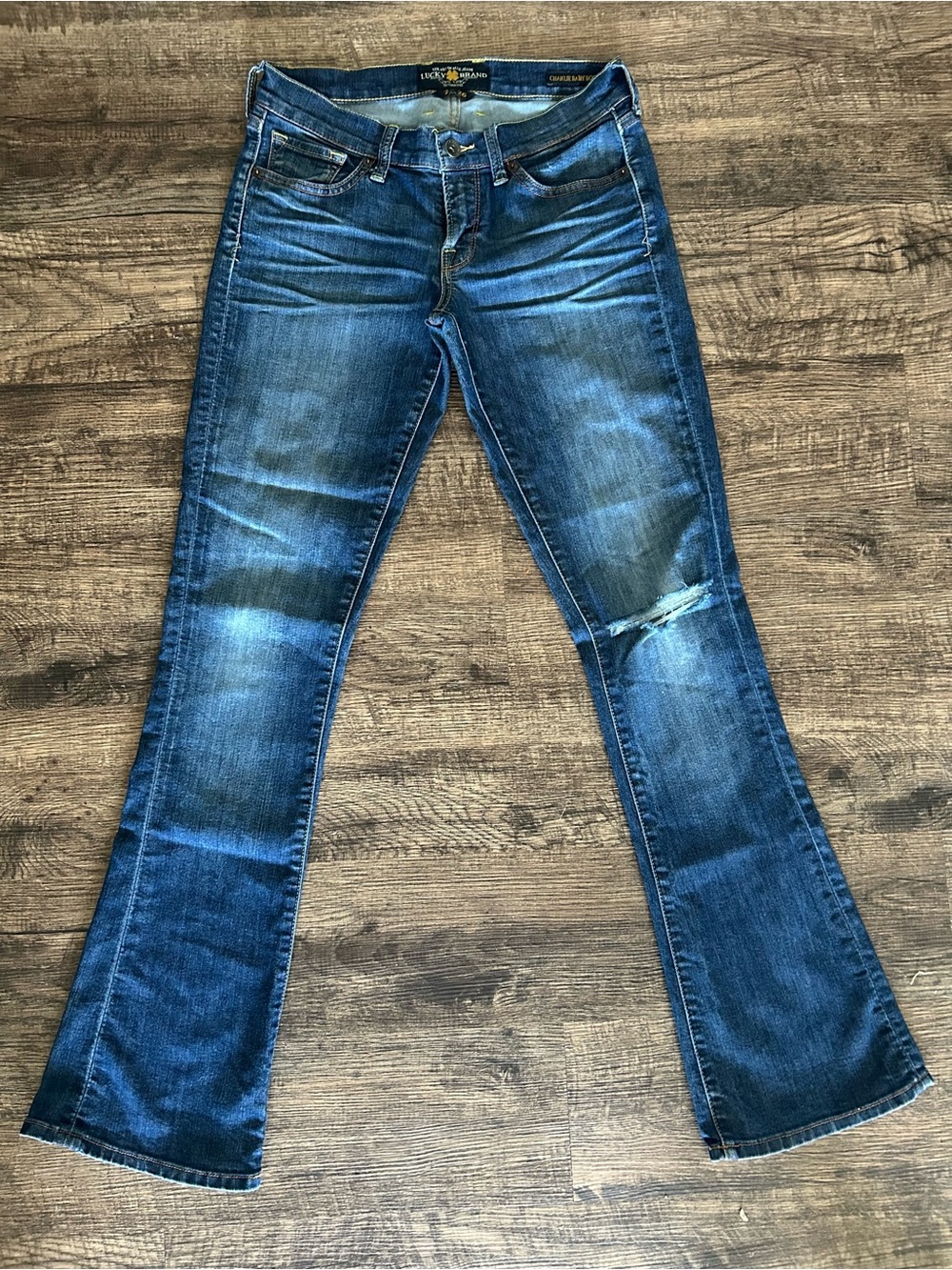 Lucky Brand Women's Blue Bootcut Jeans with Knee Rip